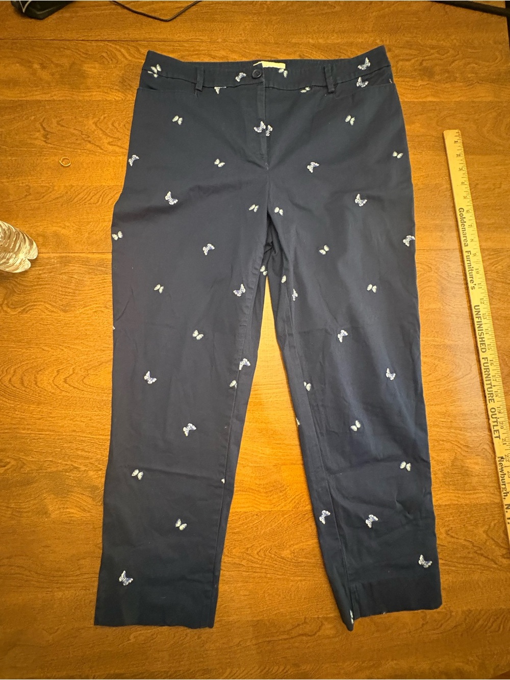Talbots Navy Chino Pants with White Butterfly Embroidery